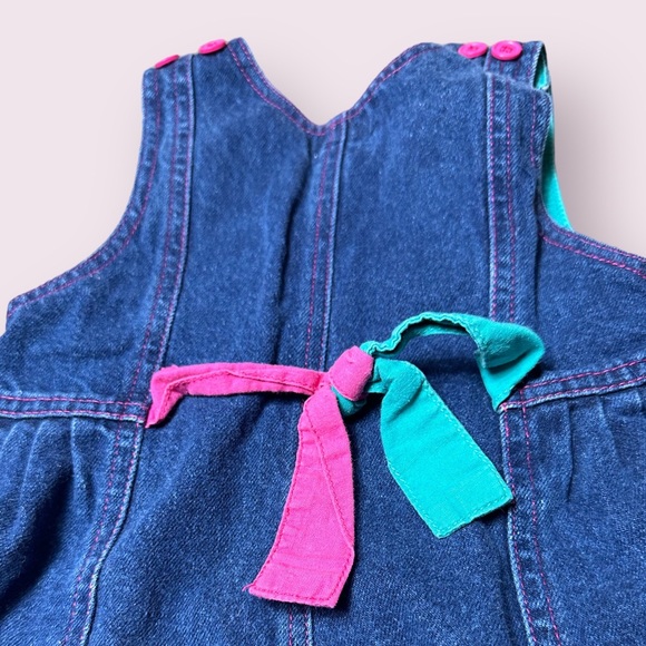 Vintage Baby All Mine Denim Blazer Overall Set Flower Fruit Pink Teal Sz 12 M - Picture 8 of 16
